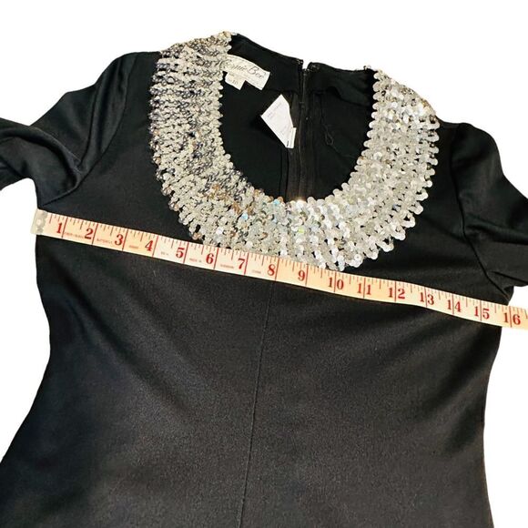 Vintage 70s Bernie Bee Long Black Dress with silver sequin neckline Size 2 NWT - Picture 11 of 15